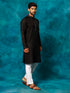 Vastramay Men's Black And White Cotton Blend Kurta Pyjama Set
